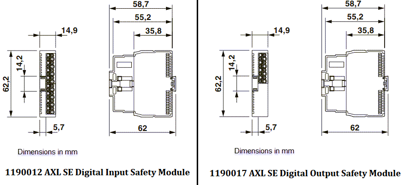 Mechanical Drawing - Phoenix Contact AXL SE Safety Modules